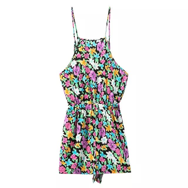 Fashion floral print Sexy Spaghetti Strap backless rompers for women off shoulder Sleeveless jumpsuit plus size