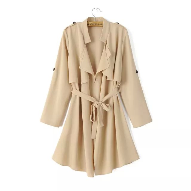 Fashion Spring elegant gray chiffon With Belt trench coat for women long sleeve classic outwear Casual brand female