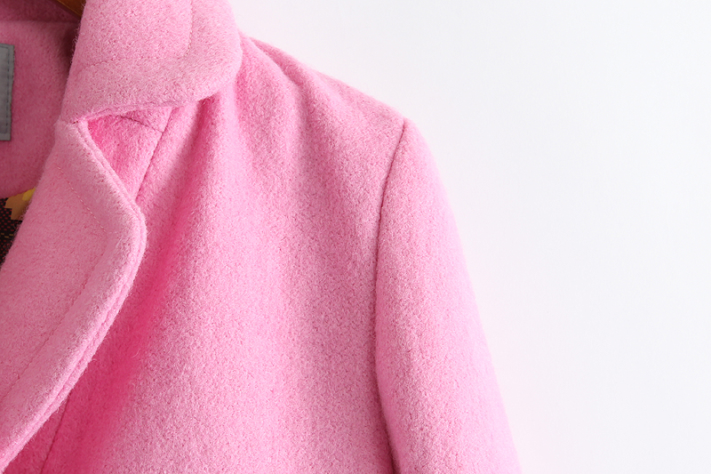 Fashion Winter Women vintage pink Double Breasted short jacket Woolen Warm long sleeve outwear pocket casual brand coats