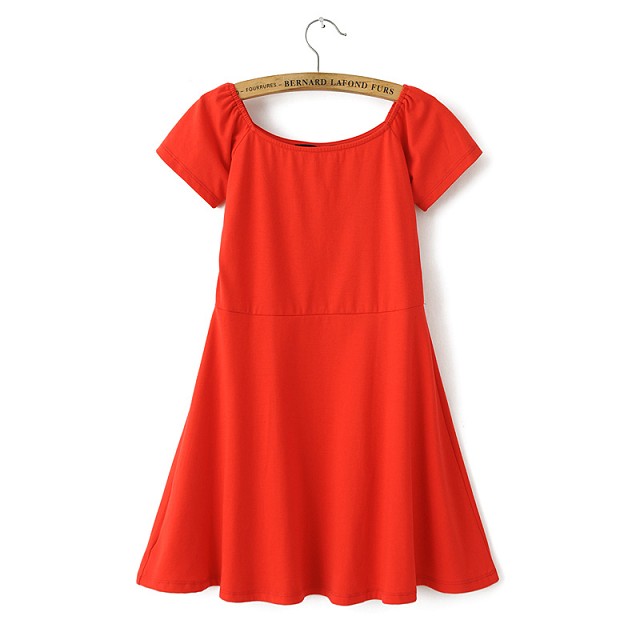 Fashion Women elegant cotton sexy red mini pleated Dress Vintage Slash neck off shoulder party casual fit brand