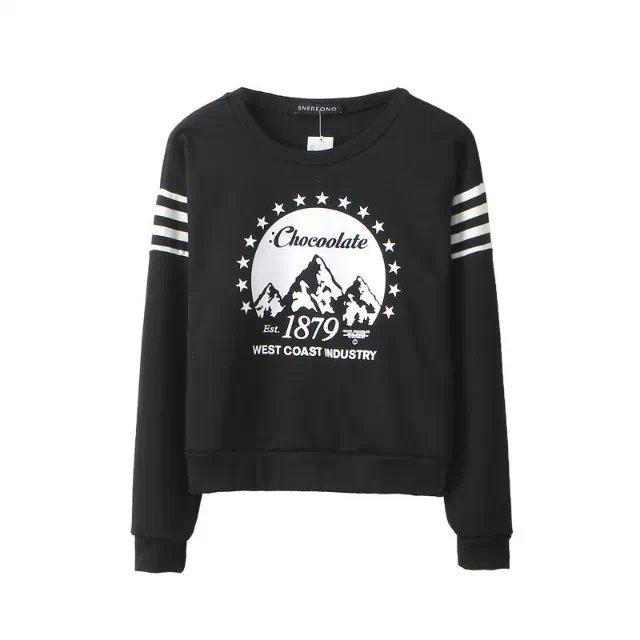 Fashion women Punk Style black Letter star Print Sport Pullove for female Sweatshirts O-neck long sleeve hoodies brand