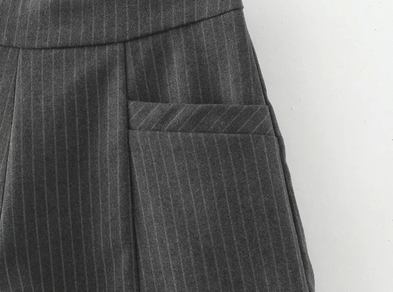 Fashion Women Spring Elegant gray striped pattern woolen shorts back zipper pocket office casual brand designer Female