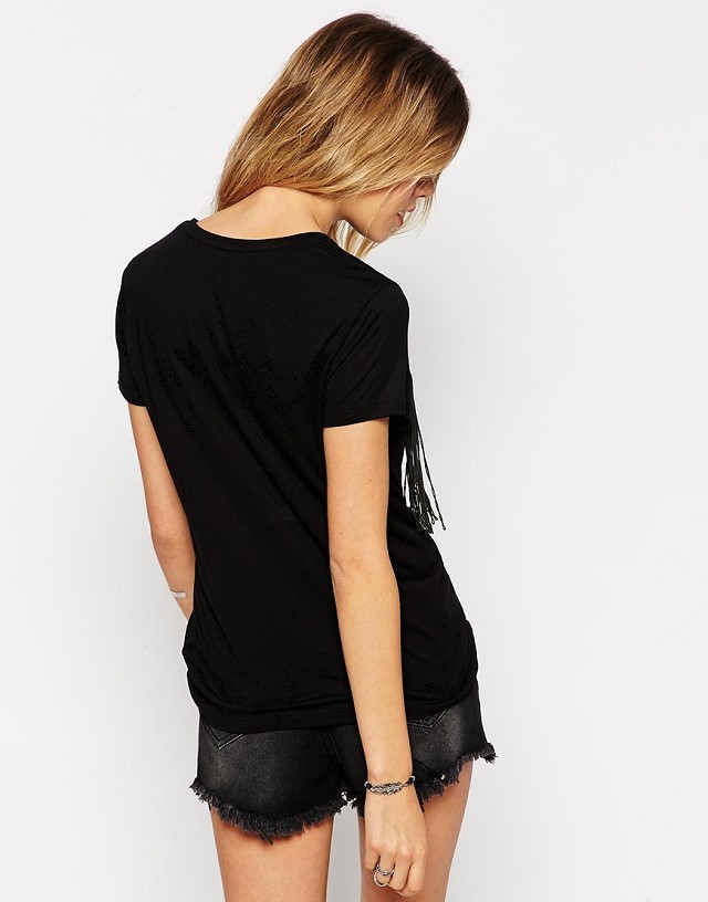 Fashion Women Tassel black Sun Moon star print T-shirt vintage O-neck short sleeve shirts Casual Brand Tops