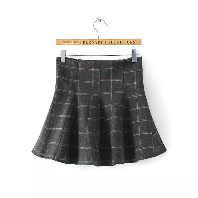 Fashion Women winter England school style plaid print woolen mini Pleated skirts elastic high waist casual brand