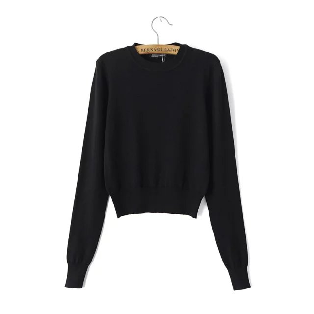 Knitted sweaters for Women American Appearl Basic Fashion gray O-Neck short Pullover long Sleeve Casual brand cropped tops