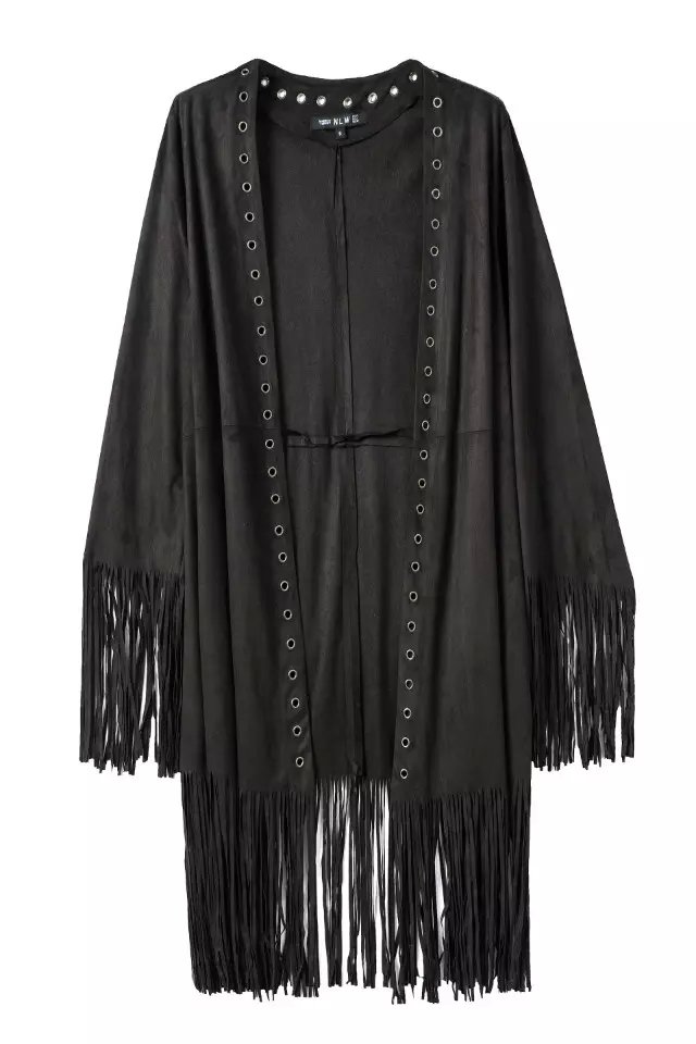 Spring Fashion women black Faux Suede Leather rivet Tassel Jacket Three Quarter sleeve Cardigan casual brand female