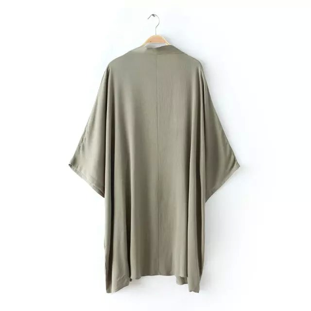 Spring Fashion Women elegant Army green Long Kimono outwear Three quarter sleeve vintage casual cardigan brand tops