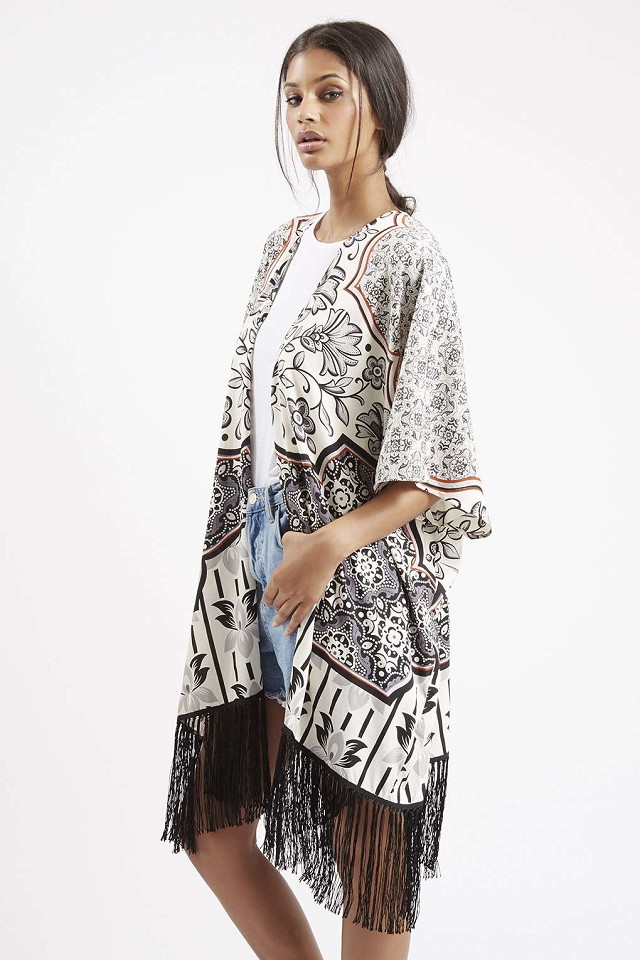 Spring Fashion Women Floral print Tassel Kimono outwear vintage loose Three Quarter sleeve casual brand cardigan