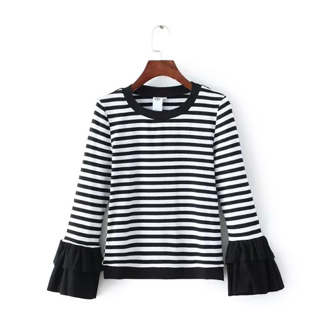 Spring Knitted sweater for women Fashion O-neck black Butterfly Sleeve stratch Pullover long sleeve Casual fit brand