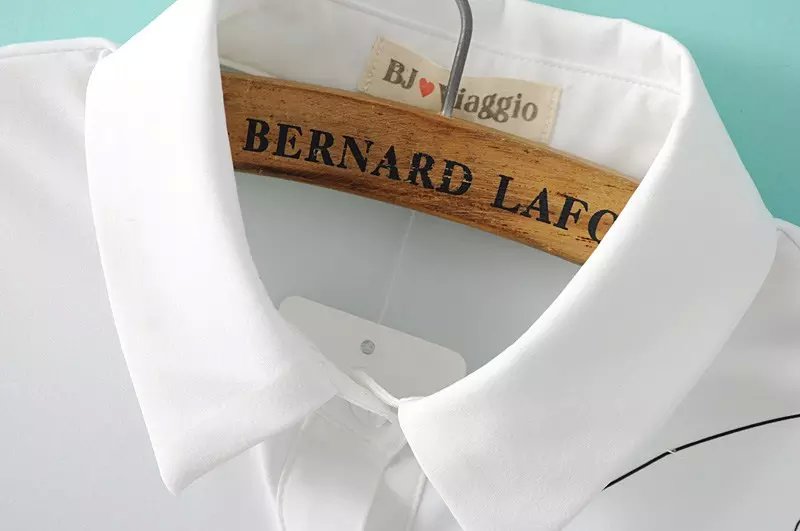 Women fashion Spring elegant hand print white blouses turn-down collar long sleeve button shirt work wear casual brand tops