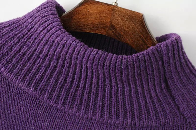 Women Winter thick warm fashion purple Knitted Sweaters pullovers Turtleneck casual long Sleeve Brand female Tops