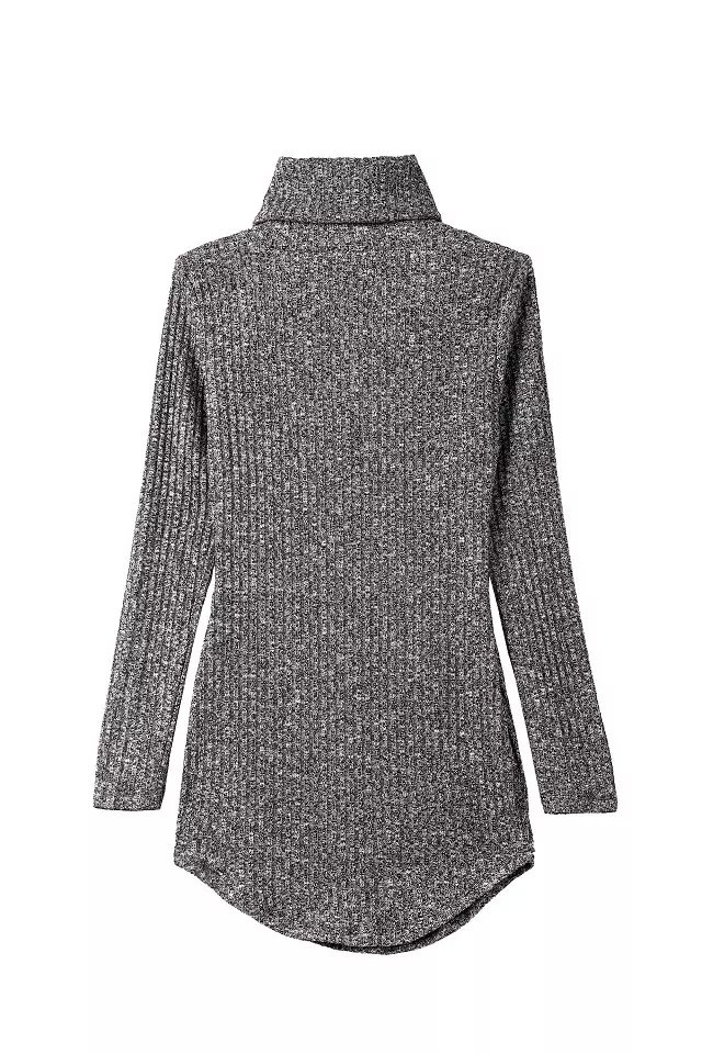 American Fashion winter Women Elegant sexy gray knitted mini Sheath Dresses Turtleneck long sleeve stretch causal brand