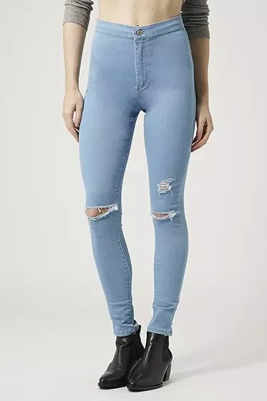 American Fashion Women classic blue Denim Hole ripped Zipper Casual brand high waist stretch Jeans pencil pants