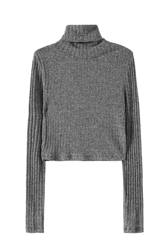 American Fashion women Winter thick warm gray pullover knitwear Casual turtleneck long Sleeve knitted sweater cropped Tops
