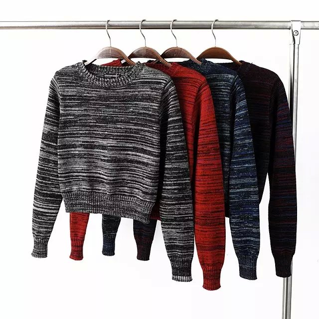 American Style Knitted short sweaters for women winter warm O-neck Fashion Colored yarn Pullover long sleeve Casual brand
