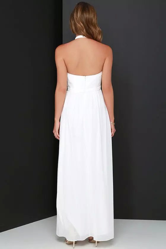 Fashion Elegant white Sexy off shoulder Backless sleeveless evening party Ankle-Length pleated Dress for women brand