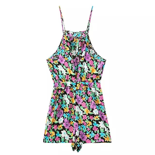 Fashion floral print Sexy Spaghetti Strap backless rompers for women off shoulder Sleeveless jumpsuit plus size