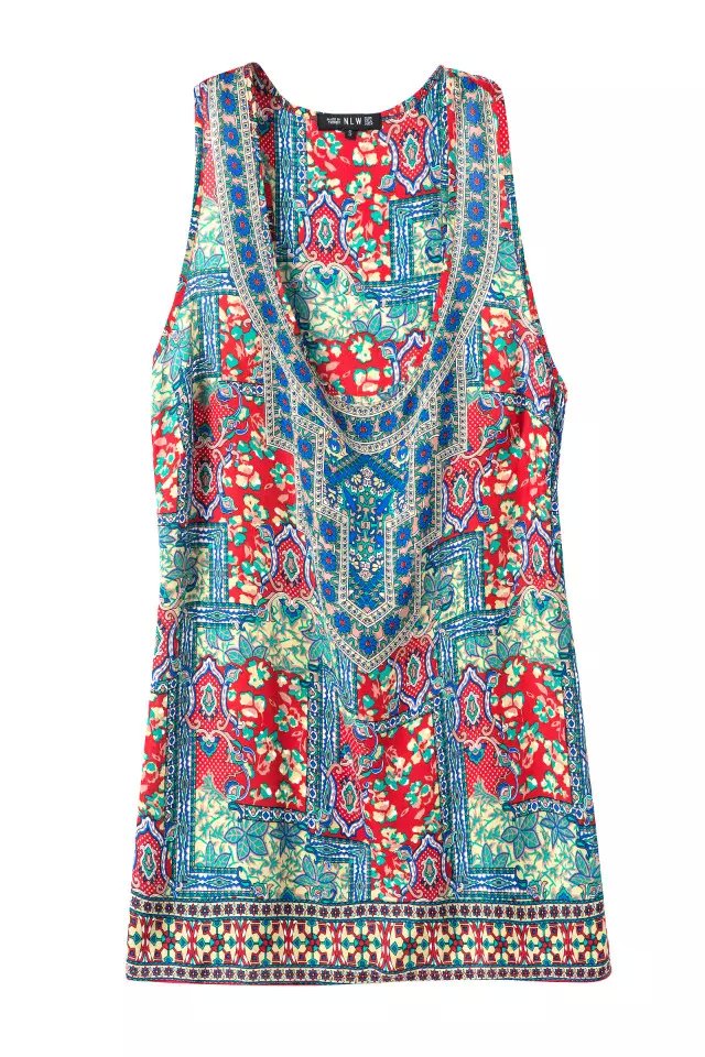 Fashion summer Boho Chiffon Geometric Print blouse for women Vintage Sleeveless O-neck loose Casual brand tops