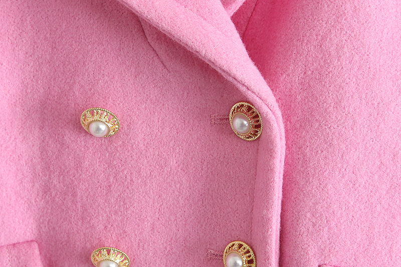 Fashion Winter Women vintage pink Double Breasted short jacket Woolen Warm long sleeve outwear pocket casual brand coats