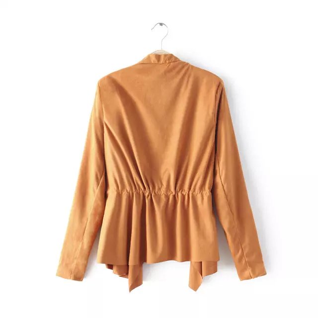 Fashion women Brown Faux Suede Leather irregular Jacket outwear Long sleeve pocket loose Cardigan casual brand plus size