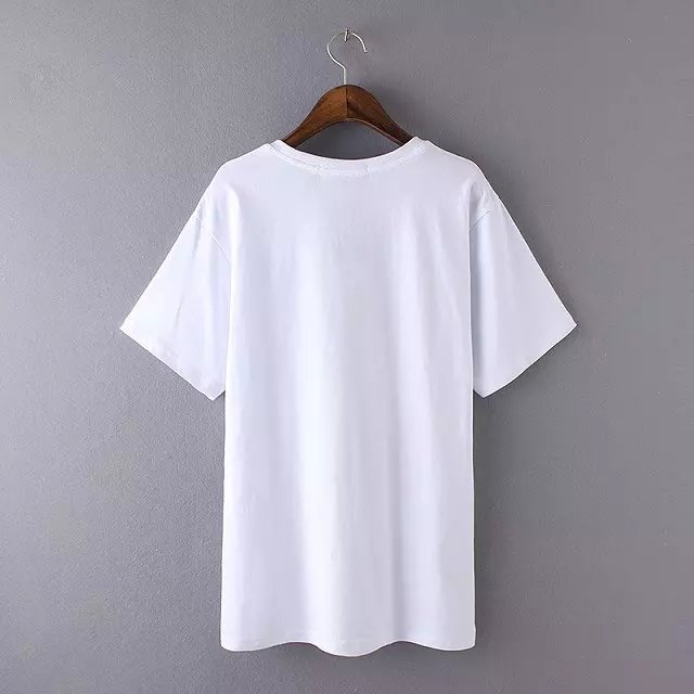 Fashion Women Elegant colorful striped Letter Print T-shirt O-neck short sleeve shirt Casual white brand Tops