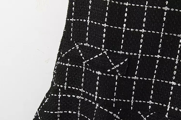 Fashion Women Elegant O-neck beading black plaid pattern Mini pleated Dresses Sleeveless back patchwork casual brand