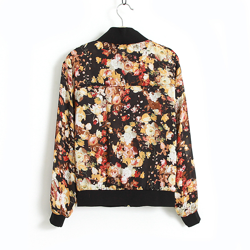 Fashion women elegant spring floral print Jacket coat zipper casual Fit brand designer outwear