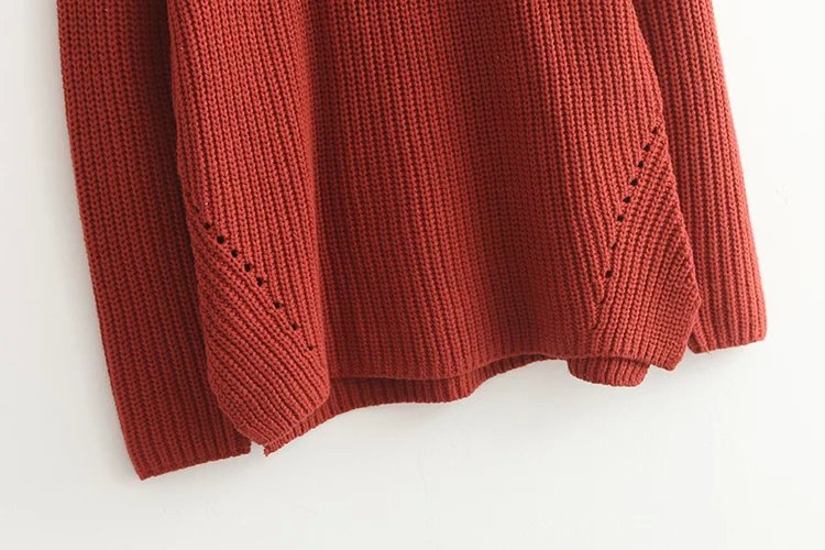 Fashion Women Elegant Wine red knitted sweater winter thick warm long Sleeve O-neck Pullovers Casual brand Tops