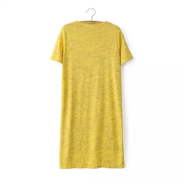 Fashion women elegant yellow Side Open long T-shirt Casual short sleeve O-neck Irregular loose shirt brand tops
