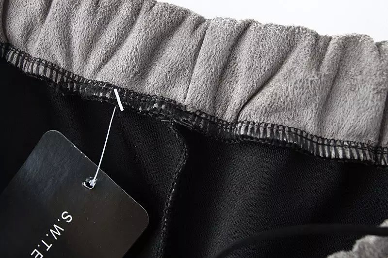 Fashion Women winter warm Faux suede Leather gray tassel drawstring Elastic Waist Wide Leg Pants Loose Casual Brand Trouser