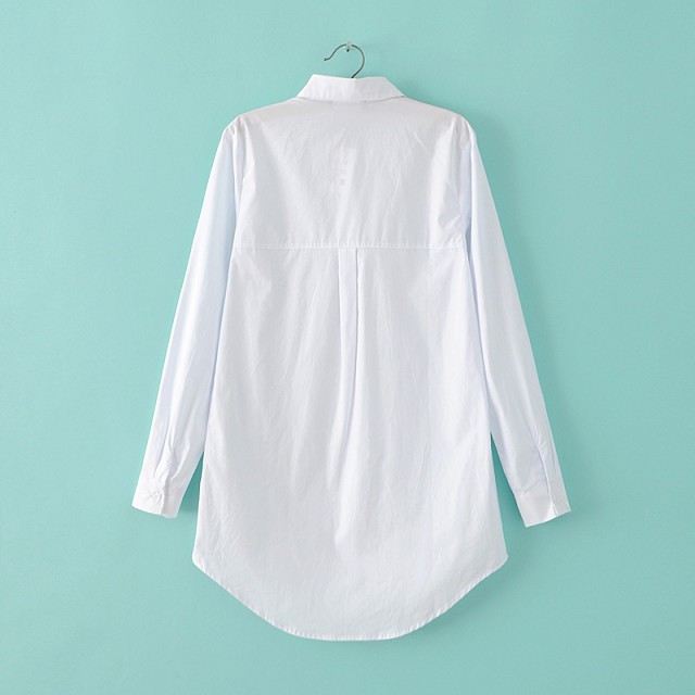 Spring fashion women cotton white Letter print long blouse long sleeve button turn-down collar loose casual brand tops