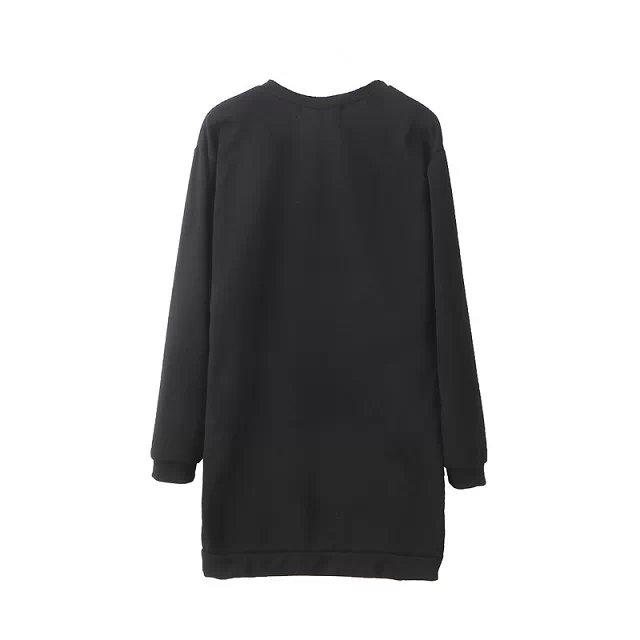 Spring Fashion women elegant cute black Cartoon print mini straight Dress long Sleeve O-neck streetwear Casual brand
