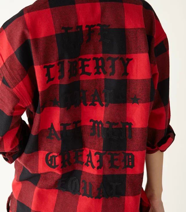 Spring Fashion women red plaid print Letter Embroidery button long blouses turn-down collar loose shirts casual brand tops
