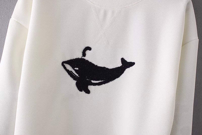 Spring Fashion Women white dolphins Embroidery pullovers Casual batwing Sleeve O-neck loose hoodies brand sweatshirts