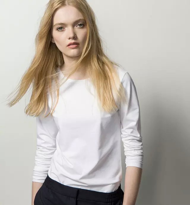 American Fashion women Elegant cotton white T-shirt O-neck long sleeve shirts casual fit brand tops