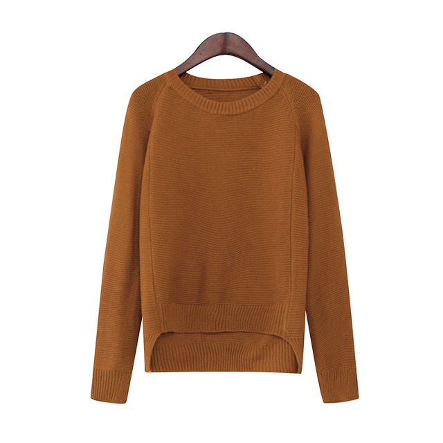 American fashion Women Knitted Sweaters brown Irregular pullovers O-neck casual long Sleeve streetwear Brand female Tops