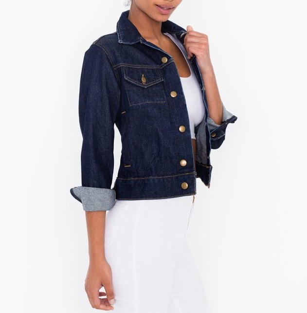 American Style Fashion women Dark blue denim Jacket Jeans School Style coat pockets outwear casual brand