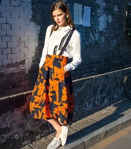 Autumn Fashion Women Elegant Floral print spaghetti strap Mid-Calf skirt zipper pocket causal high waist brand