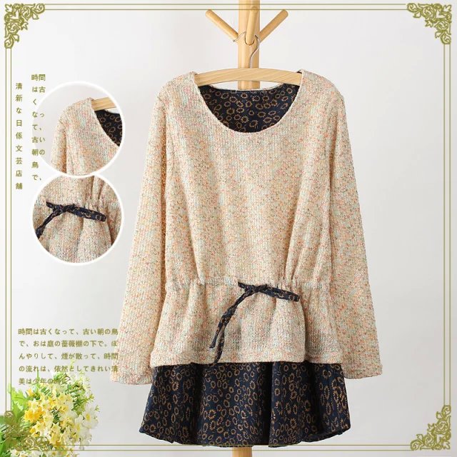 Autumn Fashion Women sweet Colored yarn knitted patchwork drawstring Pleated mini Dress long Sleeve O-neck Casual brand