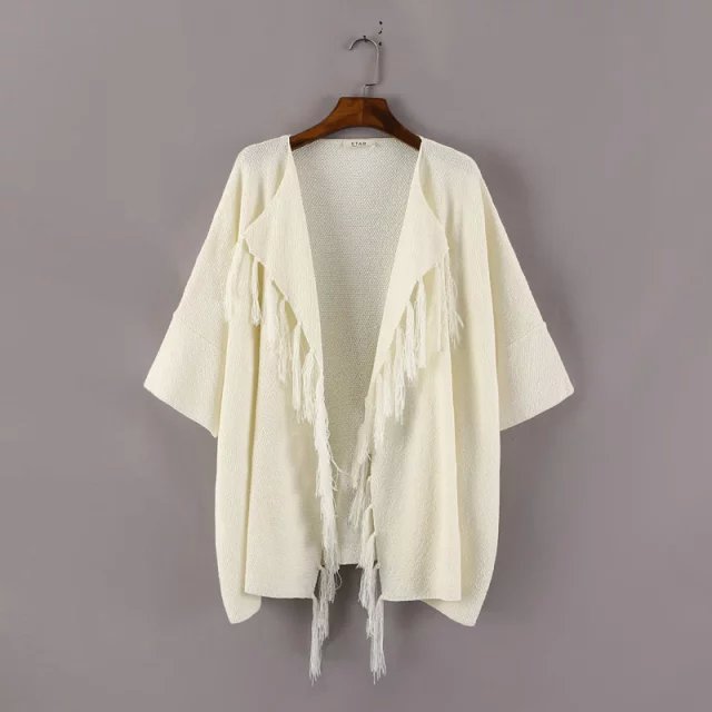 Cardigan for female Fashion Tassel O-neck beige Sweaters Knitted Cardigan Three Quater Casual Outwear women vogue