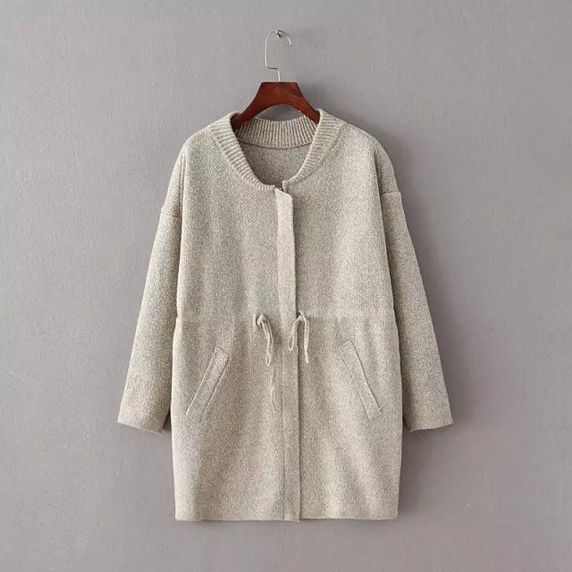 Cardigan for Women Winter Fashion beige zipper drawstring Knitted Sweaters batwing Sleeve pocket Casual outwear brand