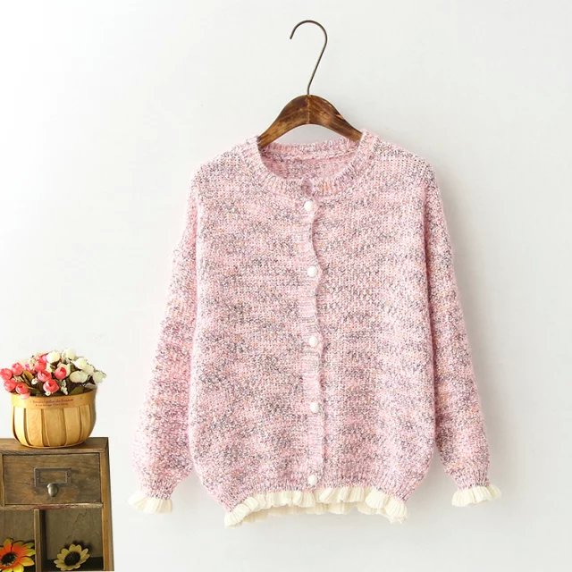 Cardigan for Women winter Fashion Colorful Yarn ruffle O-neck long sleeve Sweaters Knitted button Casual brand Outwear