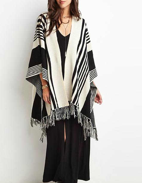 Cardigan Sweater for Women Fashion vintage Striped Pattern Tassels Knitted Batwing Sleeve Casual long Cloak Warm winter
