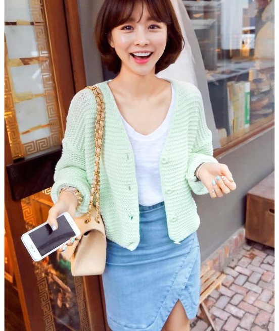 Cardigan Sweaters For Women Fashion Candy Color Knitted Batwing Sleeve Casual School Style