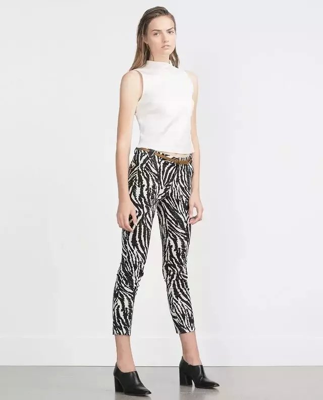 European Fashion Spring women sexy stretch with belt Zebra pattern Zipper Trousers Pockets Capris pencil Pants plus size