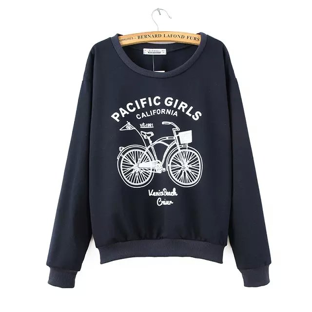 Fashion Black Letter Bicycle print sport pullovers for women Casual Batwing Sleeve O-neck hoodies brand sweatshirts