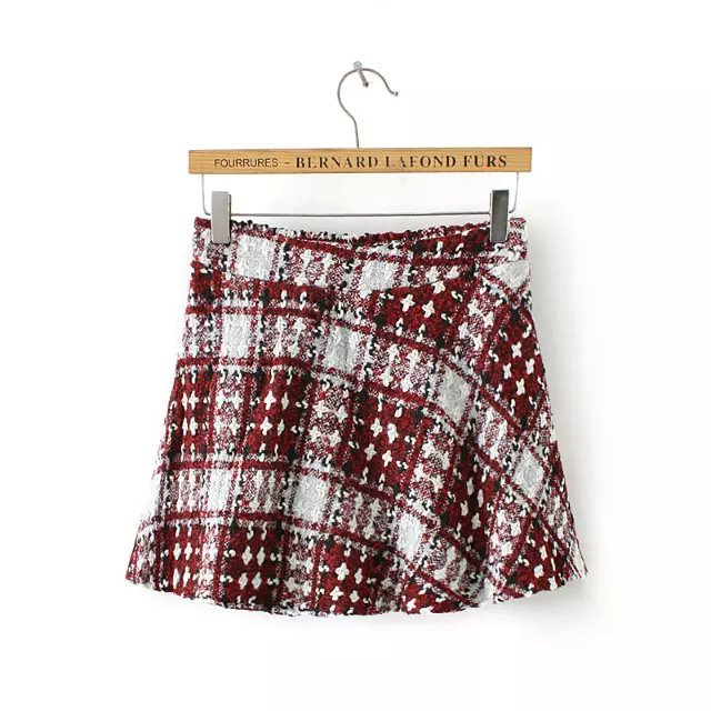 Fashion Elegant British Style winter woolen red plaid pattern Skirt Shorts For Women Elastic Waist Casual Feminino Mujer