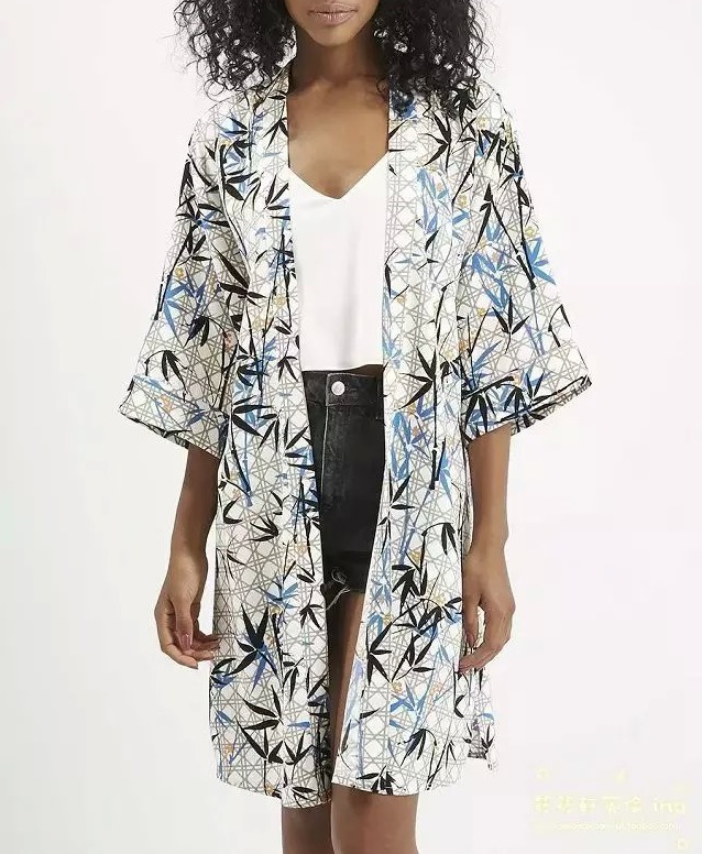 Fashion Ladies elegant Bamboo print long Kimono For Women Half Sleeve loose vintage casual brand tops