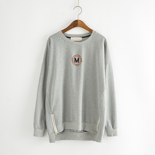 Fashion Letter Embroidery Gray side zipper sport pullovers for women Casual long Sleeve O-neck hoodies brand sweatshirts