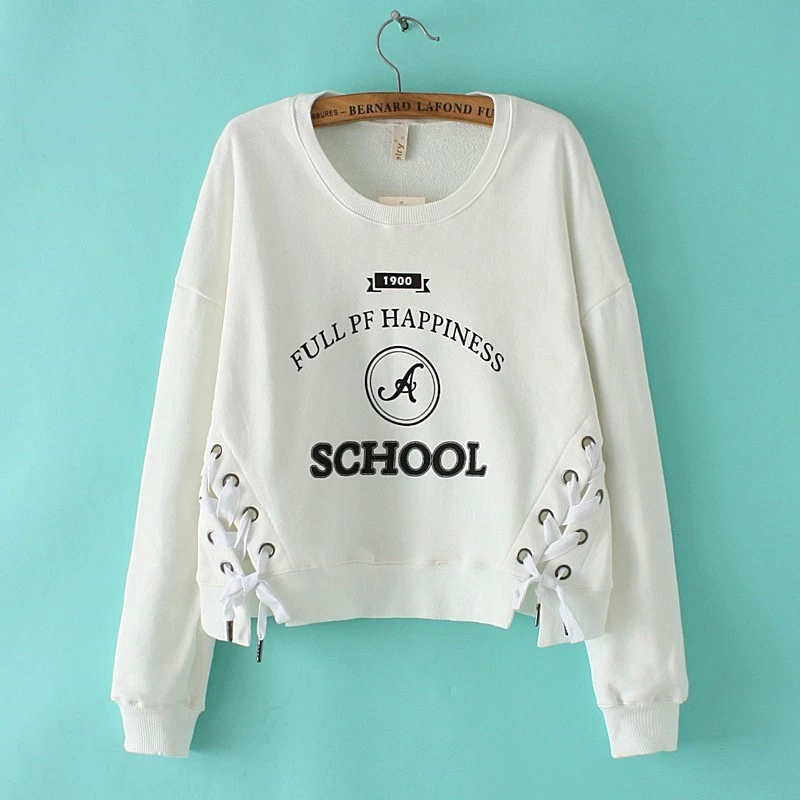 Fashion Letter print white drawstring pullovers for women female Casual long Sleeve O-neck hoodies brand sweatshirts Tops